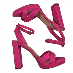 Gianni Bini Leather Hot Pink Ankle Strap Platforn Chunky Block Heel Sandal
